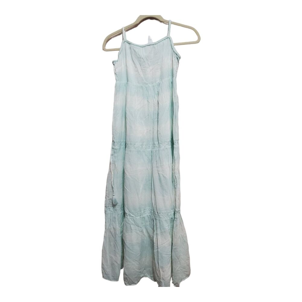 Aerie Maxi Dress Tie Dye Light Blue White Size Medium Boho Prairie Beach NEW